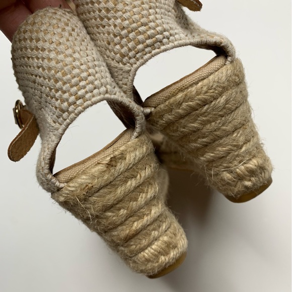 KANNA Espadrille Wedge Sandals Peep Toe Tan Suede Ankle Strap Shoes Size 8.5 - Picture 5 of 9